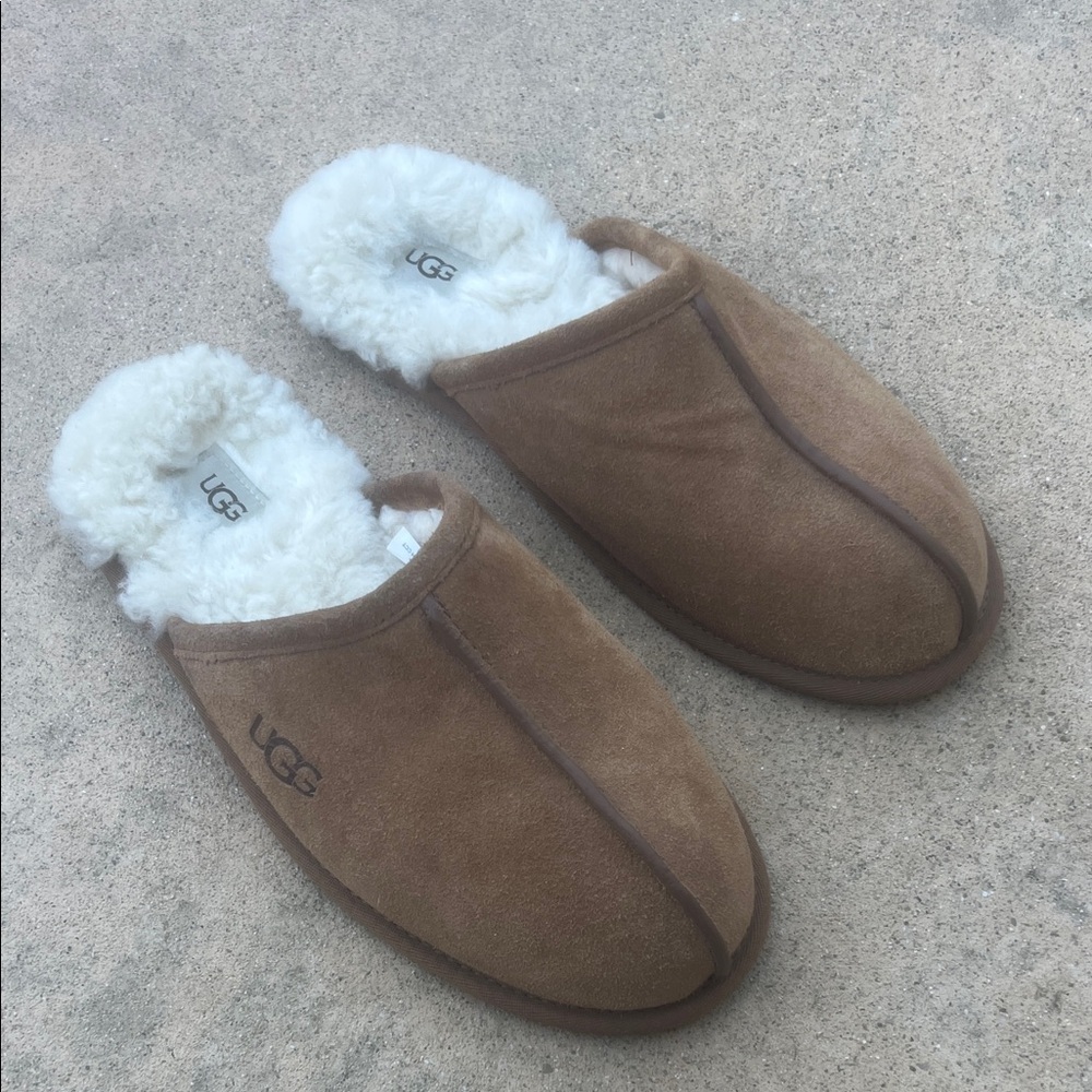 UGG Scuff Men's Chestnut Suede Wool Lined House Slippers Size 12